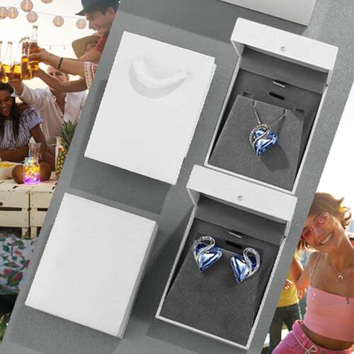Set colier și cercei Dollcini din argint cu inimă – Bijuterii elegante cu cristale pentru femei, pentru Ziua Îndrăgostiților, aniversare, cadou