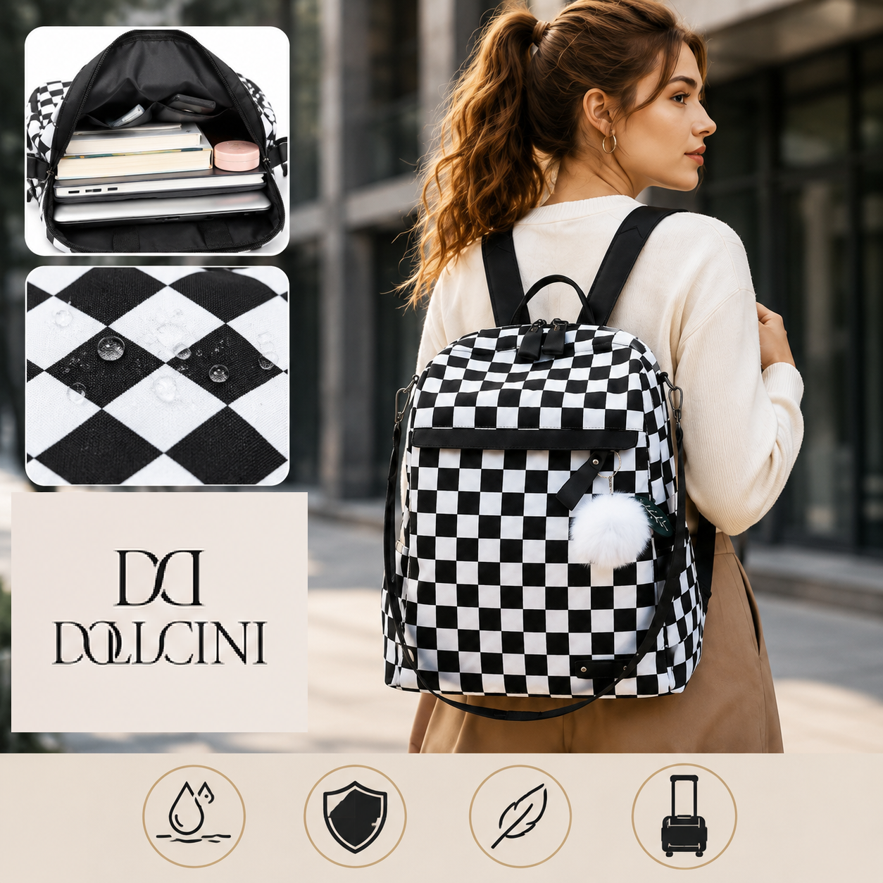 Dollcini Oxford Női Hátizsák, Iskolatáska – Vízálló és Tágas, Munkához, Iskolába