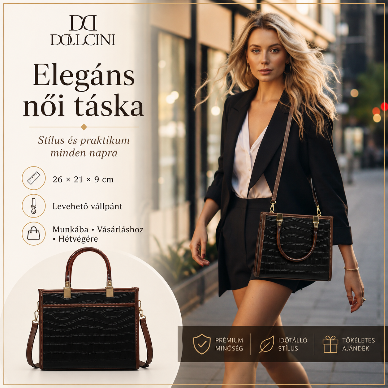 Dollcini Divatos Női Crossbody Táska – Elegáns és Praktikus Műbőr