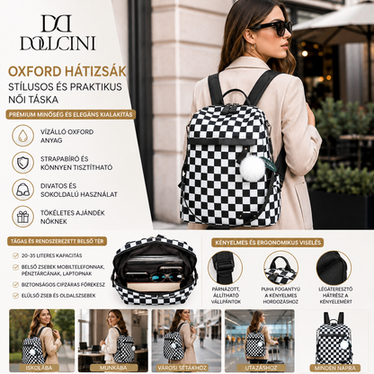 Dollcini Oxford Női Hátizsák, Iskolatáska – Vízálló és Tágas, Munkához, Iskolába