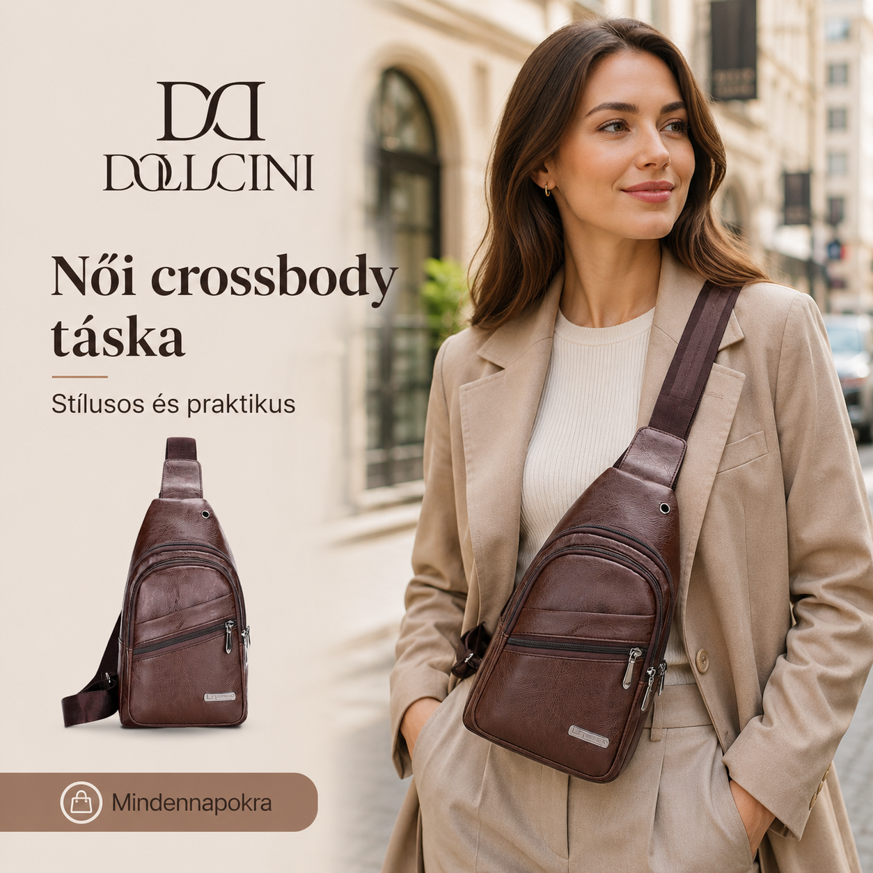 Dollcini Geantă de umăr din piele ecologică pentru femei – elegantă și compactă Urban Crossbody
