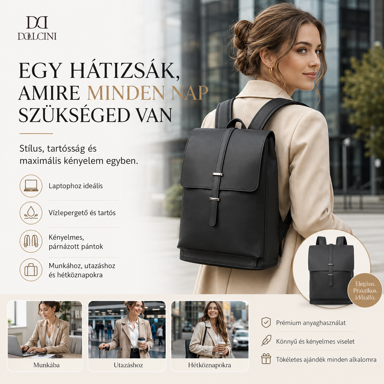 Dollcini Elegance Men's Backpack – Premium Waterproof Nylon Laptop Bag