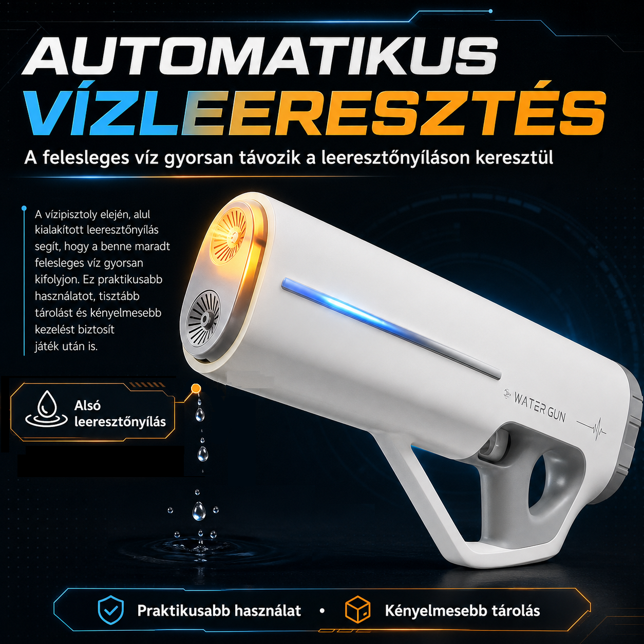 Dollcini Automatic Electric Water Gun – USB Rechargeable, LED Light, 510 ml