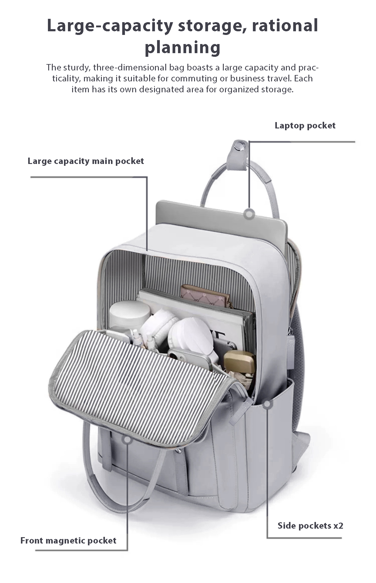 Dollcini, rucsac de călătorie business unisex – pentru laptop de 16”, extensibil, impermeabil (36–55L)