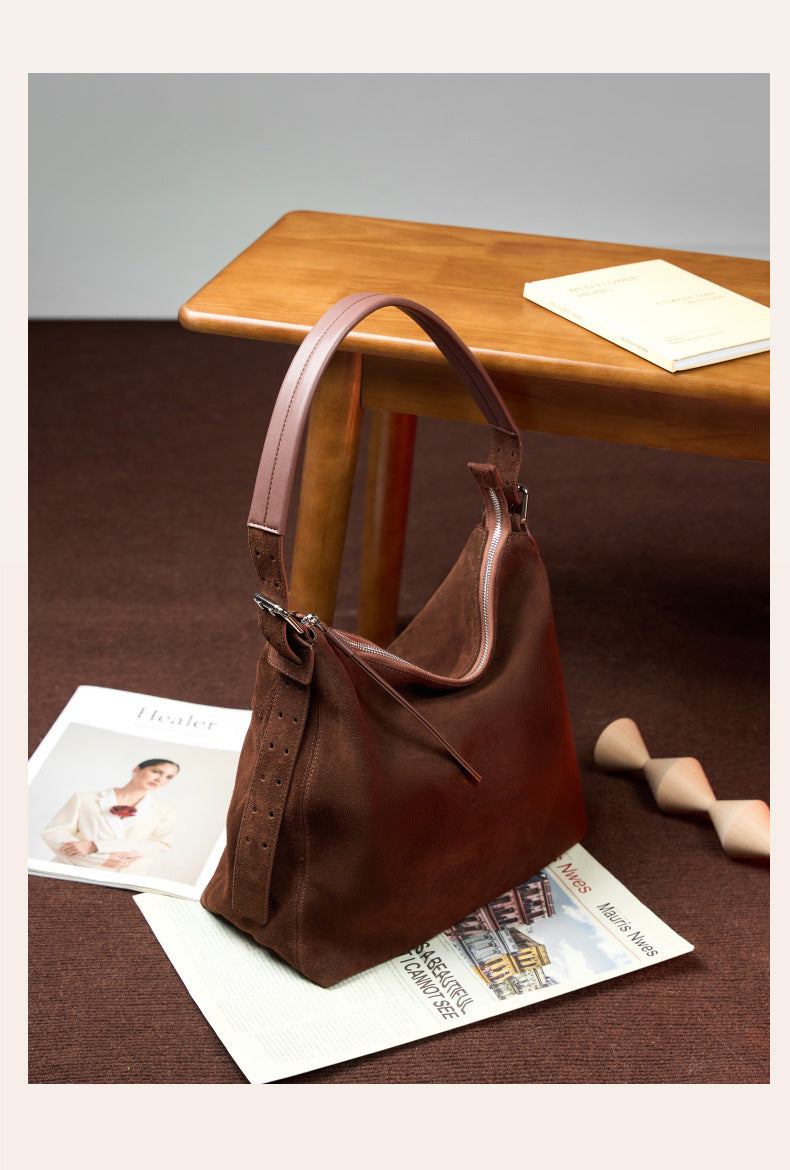 Dollcini Geantă Tote de Umăr pentru Femei din Piele Naturală – Stil Retro European‑American, Maro cafeniu