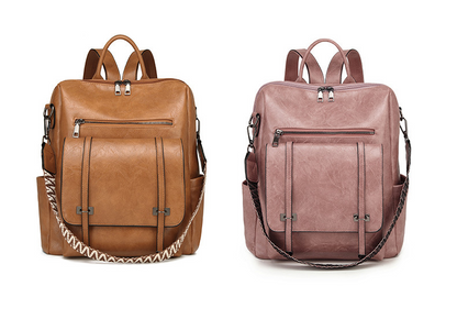 Dollcini Women's European–American Retro Backpack and Shoulder Bag – Multi-Compartment, Faux Leather, For Everyday Use