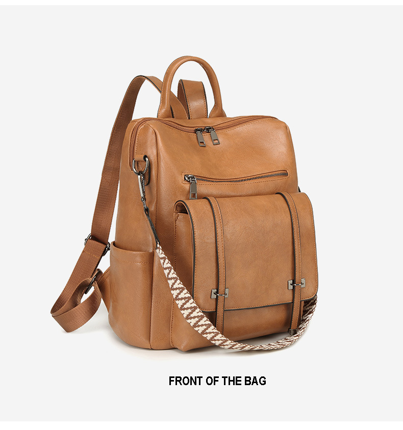 Dollcini Women's European–American Retro Backpack and Shoulder Bag – Multi-Compartment, Faux Leather, For Everyday Use