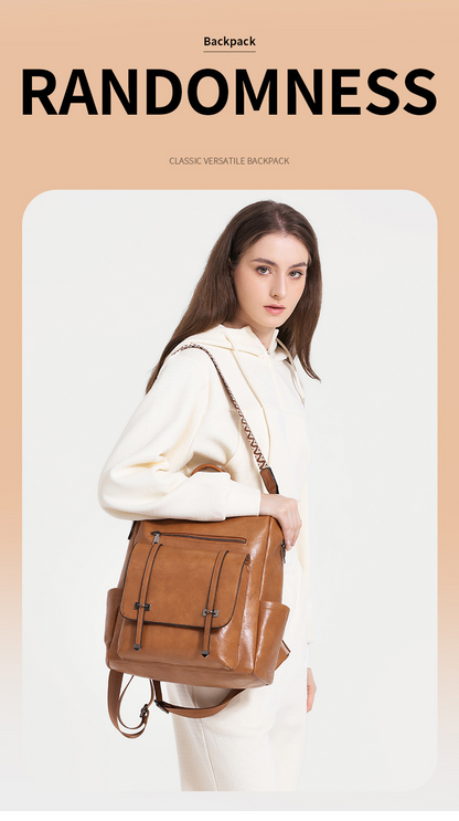 Dollcini Women's European–American Retro Backpack and Shoulder Bag – Multi-Compartment, Faux Leather, For Everyday Use