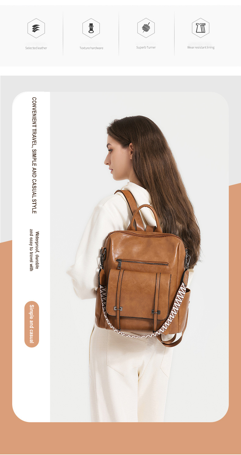 Dollcini Women's European–American Retro Backpack and Shoulder Bag – Multi-Compartment, Faux Leather, For Everyday Use