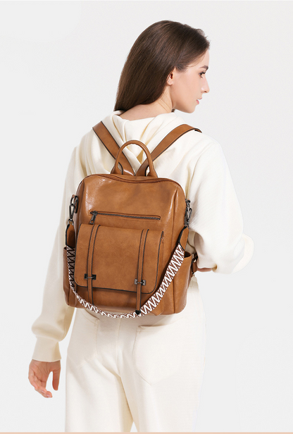 Dollcini Women's European–American Retro Backpack and Shoulder Bag – Multi-Compartment, Faux Leather, For Everyday Use