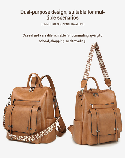 Dollcini Women's European–American Retro Backpack and Shoulder Bag – Multi-Compartment, Faux Leather, For Everyday Use