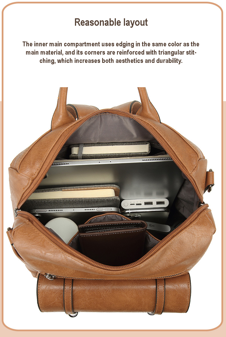 Dollcini Women's European–American Retro Backpack and Shoulder Bag – Multi-Compartment, Faux Leather, For Everyday Use