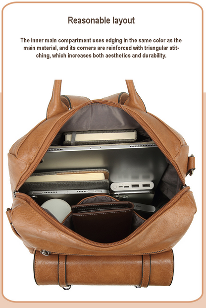 Dollcini Women's European–American Retro Backpack and Shoulder Bag – Multi-Compartment, Faux Leather, For Everyday Use