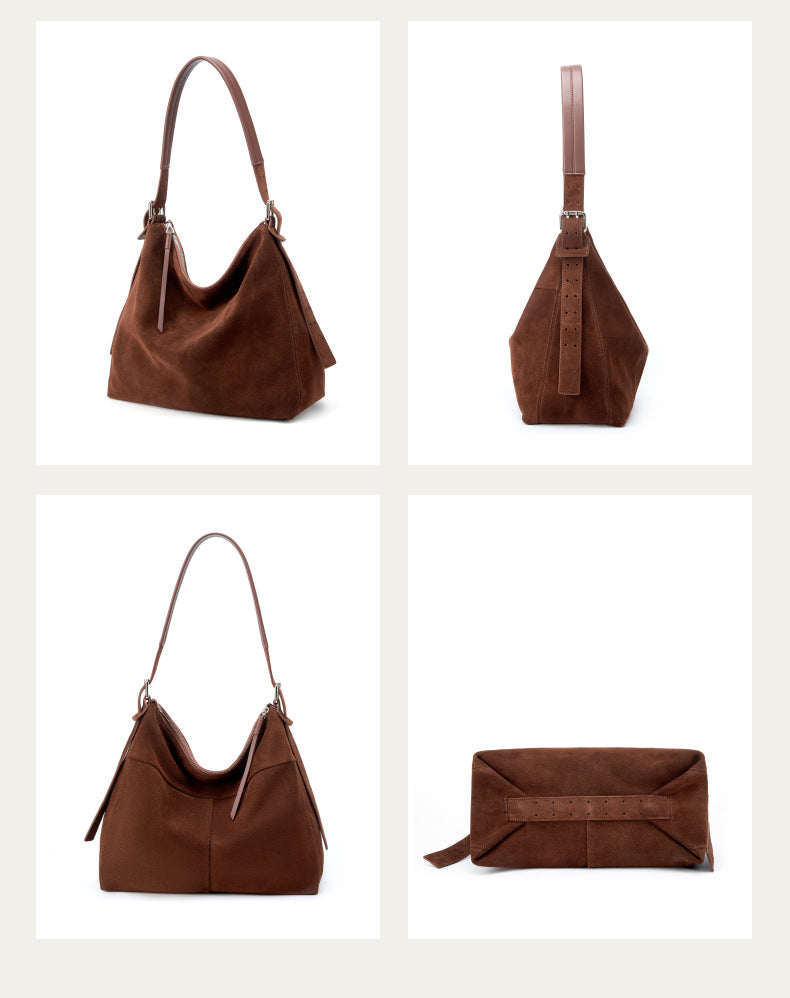 Dollcini Geantă Tote de Umăr pentru Femei din Piele Naturală – Stil Retro European‑American, Maro cafeniu