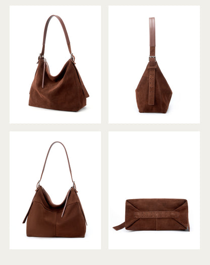 Dollcini Geantă Tote de Umăr pentru Femei din Piele Naturală – Stil Retro European‑American, Maro cafeniu