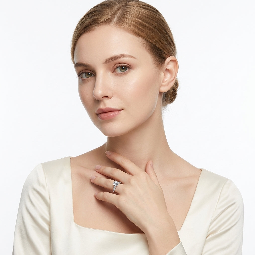 Dollcini Inel Moissanite Clasic cu Șase Gheare, Decorat cu Pietre și Certificat GRA – Disponibil în Variante de 1, 2 și 3 Carate