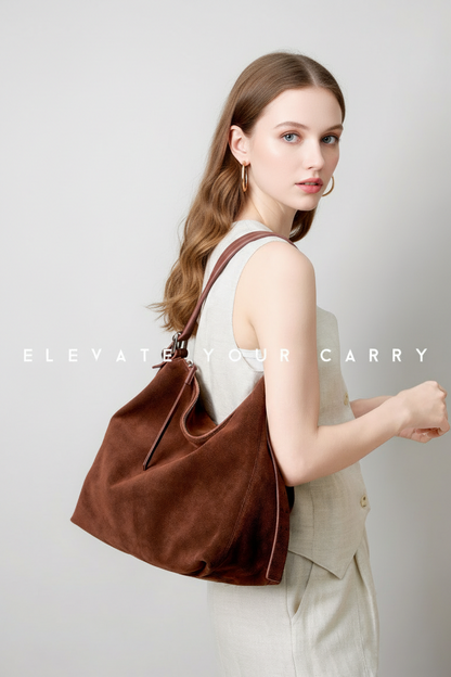 Dollcini Geantă Tote de Umăr pentru Femei din Piele Naturală – Stil Retro European‑American, Maro cafeniu