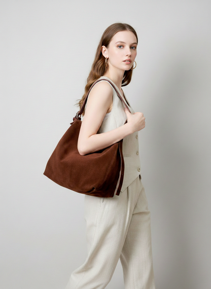 Dollcini Geantă Tote de Umăr pentru Femei din Piele Naturală – Stil Retro European‑American, Maro cafeniu
