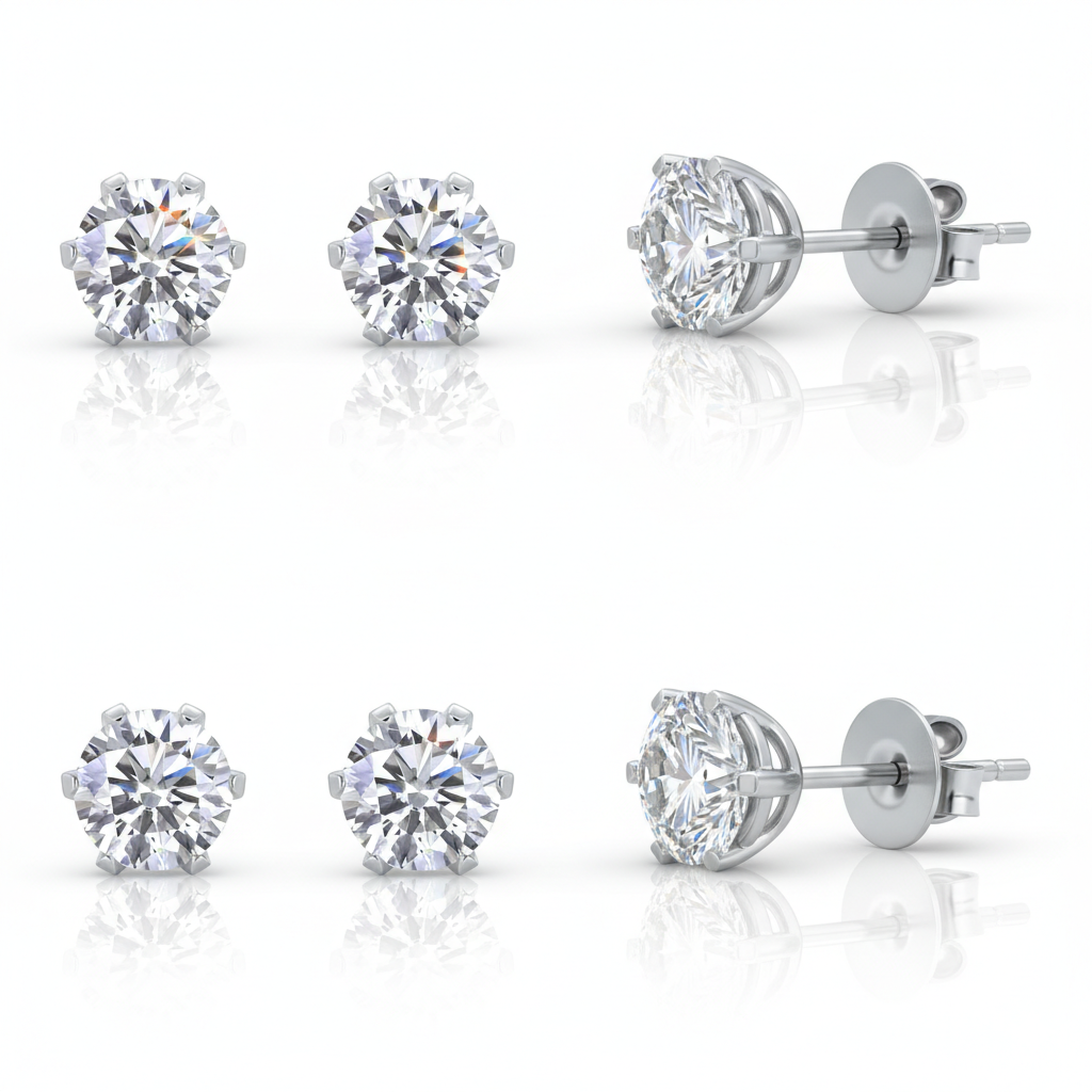Dollcini, Cercei tip șurub Premium cu moissanit – tăietură rotundă strălucitoare, 1 carat, bijuterie din argint S925