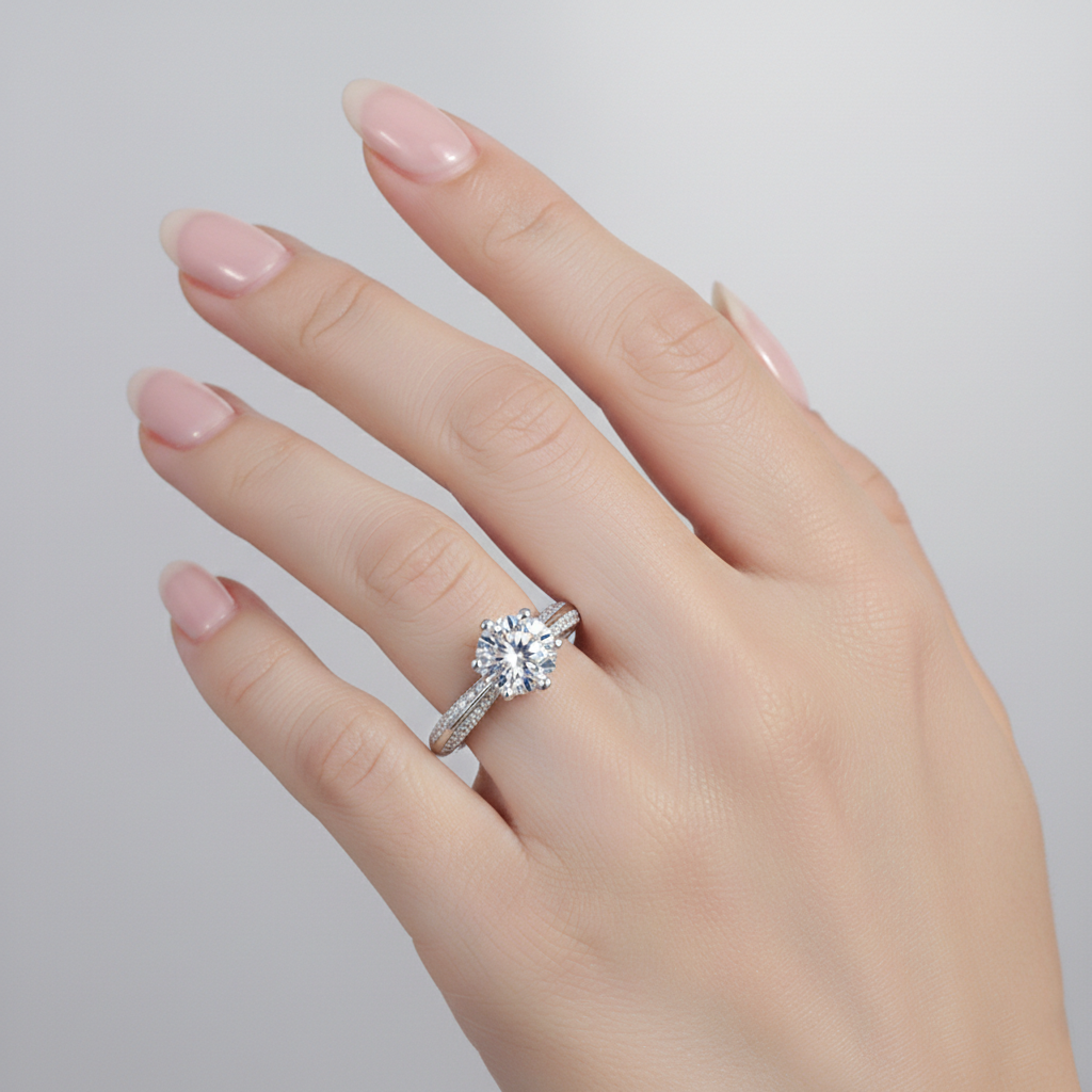 Dollcini Inel Moissanite Clasic cu Șase Gheare, Decorat cu Pietre și Certificat GRA – Disponibil în Variante de 1, 2 și 3 Carate