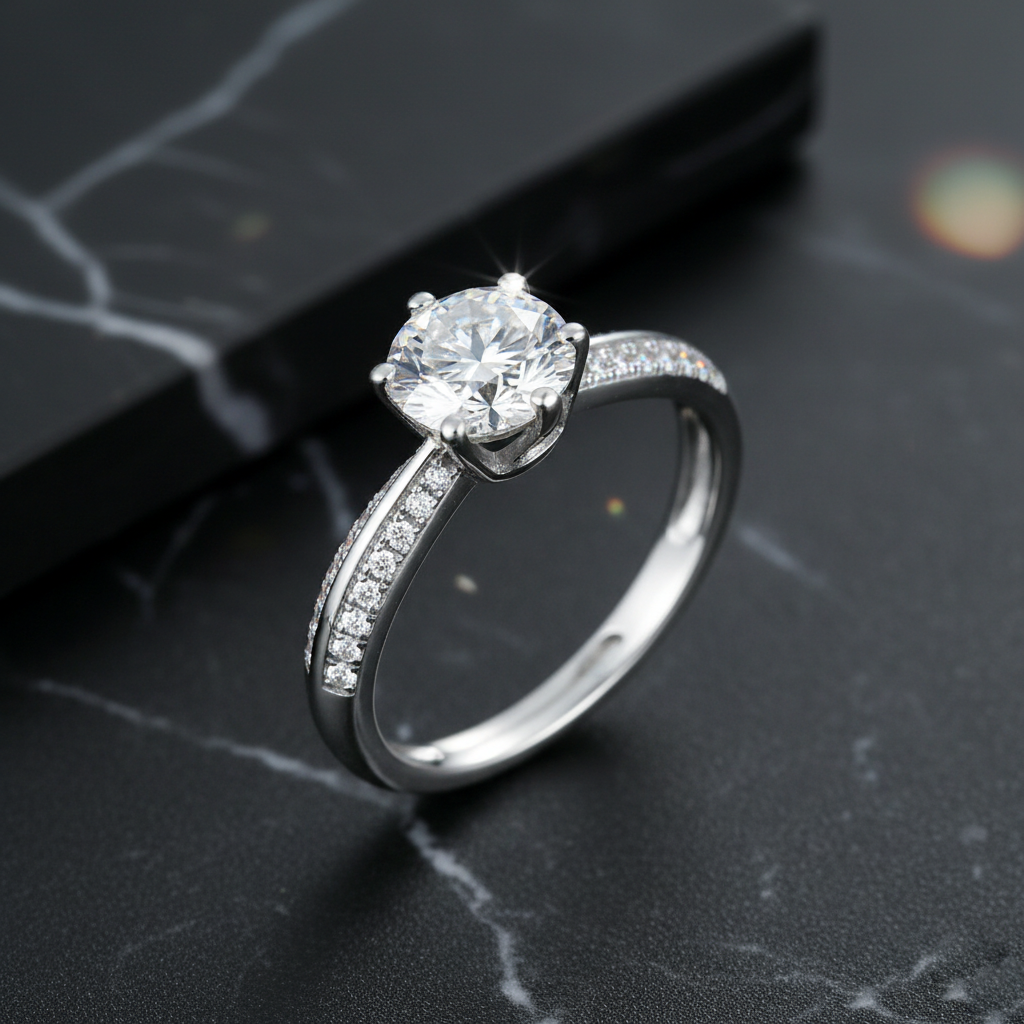 Dollcini Inel Moissanite Clasic cu Șase Gheare, Decorat cu Pietre și Certificat GRA – Disponibil în Variante de 1, 2 și 3 Carate