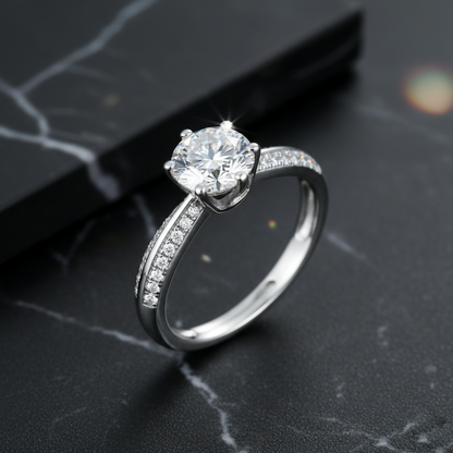 Dollcini Inel Moissanite Clasic cu Șase Gheare, Decorat cu Pietre și Certificat GRA – Disponibil în Variante de 1, 2 și 3 Carate