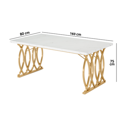 Dollcini Masă de sufragerie cu efect de marmură Otthon cu picioare aurii