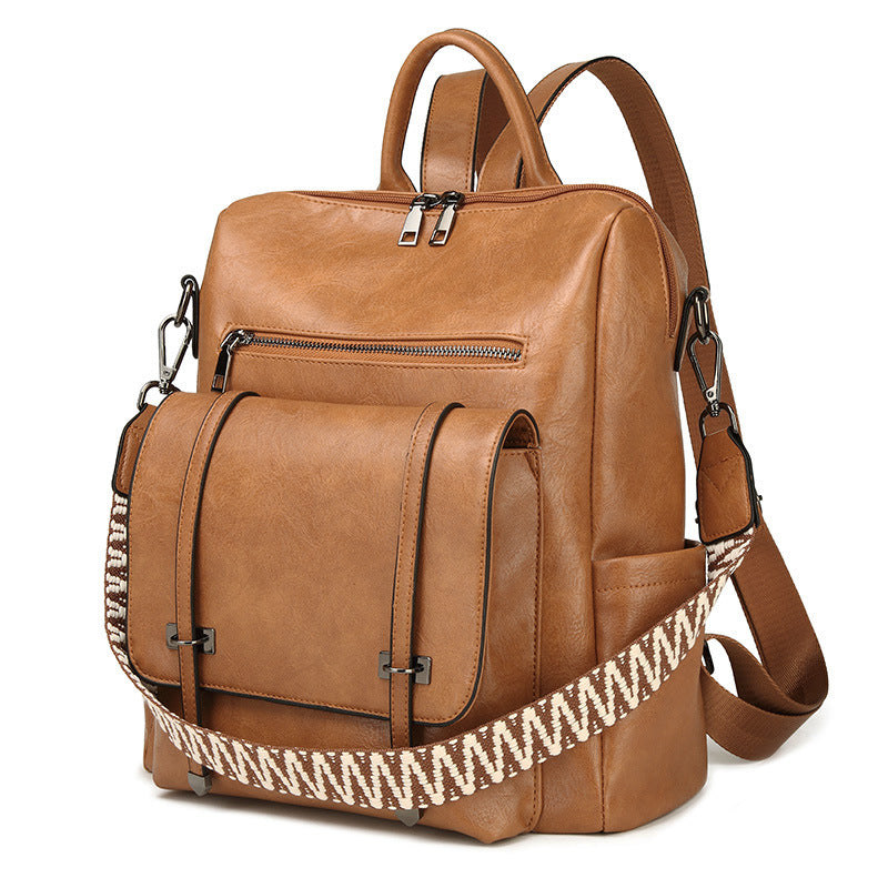 Dollcini Women's European–American Retro Backpack and Shoulder Bag – Multi-Compartment, Faux Leather, For Everyday Use