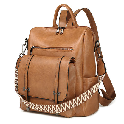 Dollcini Women's European–American Retro Backpack and Shoulder Bag – Multi-Compartment, Faux Leather, For Everyday Use