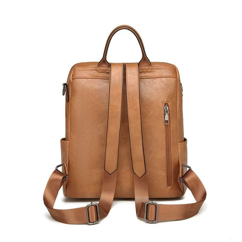 Dollcini Women's European–American Retro Backpack and Shoulder Bag – Multi-Compartment, Faux Leather, For Everyday Use