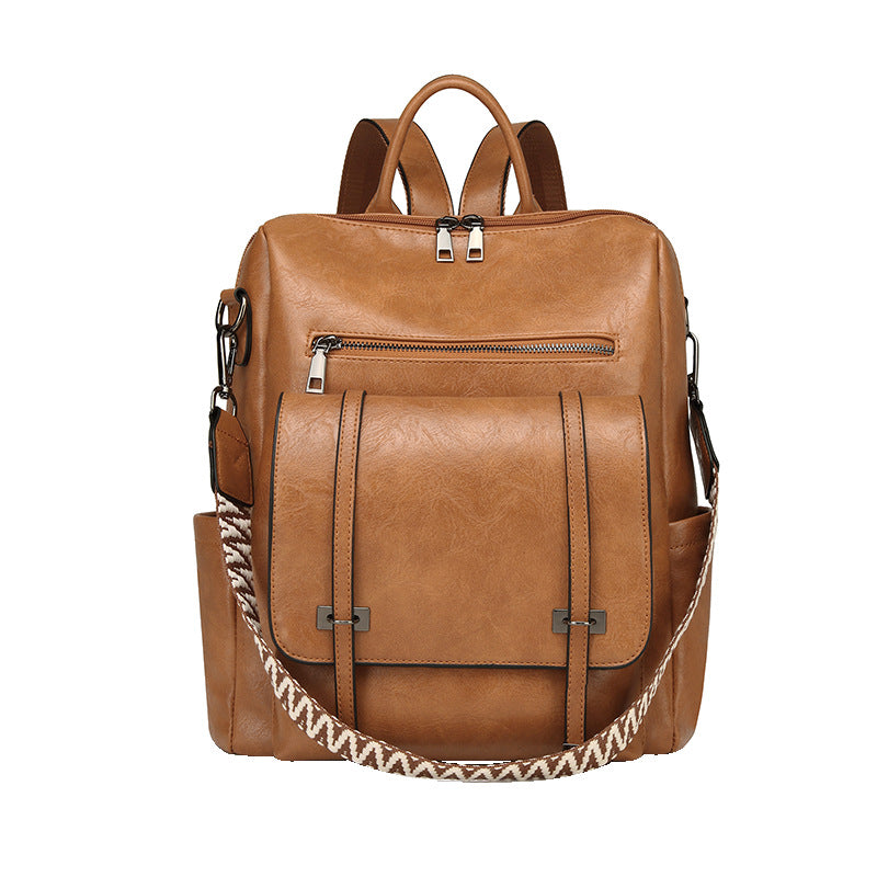 Dollcini Women's European–American Retro Backpack and Shoulder Bag – Multi-Compartment, Faux Leather, For Everyday Use