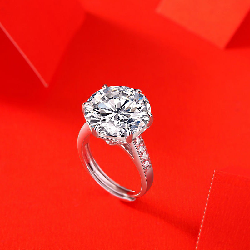 Dollcini 10 Karátos Moissanite Gyűrű – 925 Ezüst, Klasszikus Hatkarmos Foglalat (Állítható Méret)