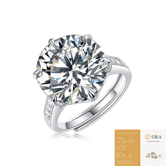 Dollcini 10 Carate Moissanite Inel – Argint 925, Montură Clasică cu Șase Gheare (Mărime Reglabilă)