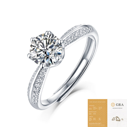 Dollcini Inel Moissanite Clasic cu Șase Gheare, Decorat cu Pietre și Certificat GRA – Disponibil în Variante de 1, 2 și 3 Carate