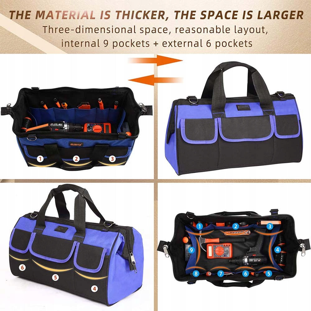 Dollcini Profi Geantă pentru scule – 15 buzunare, rezistentă la apă, neagră