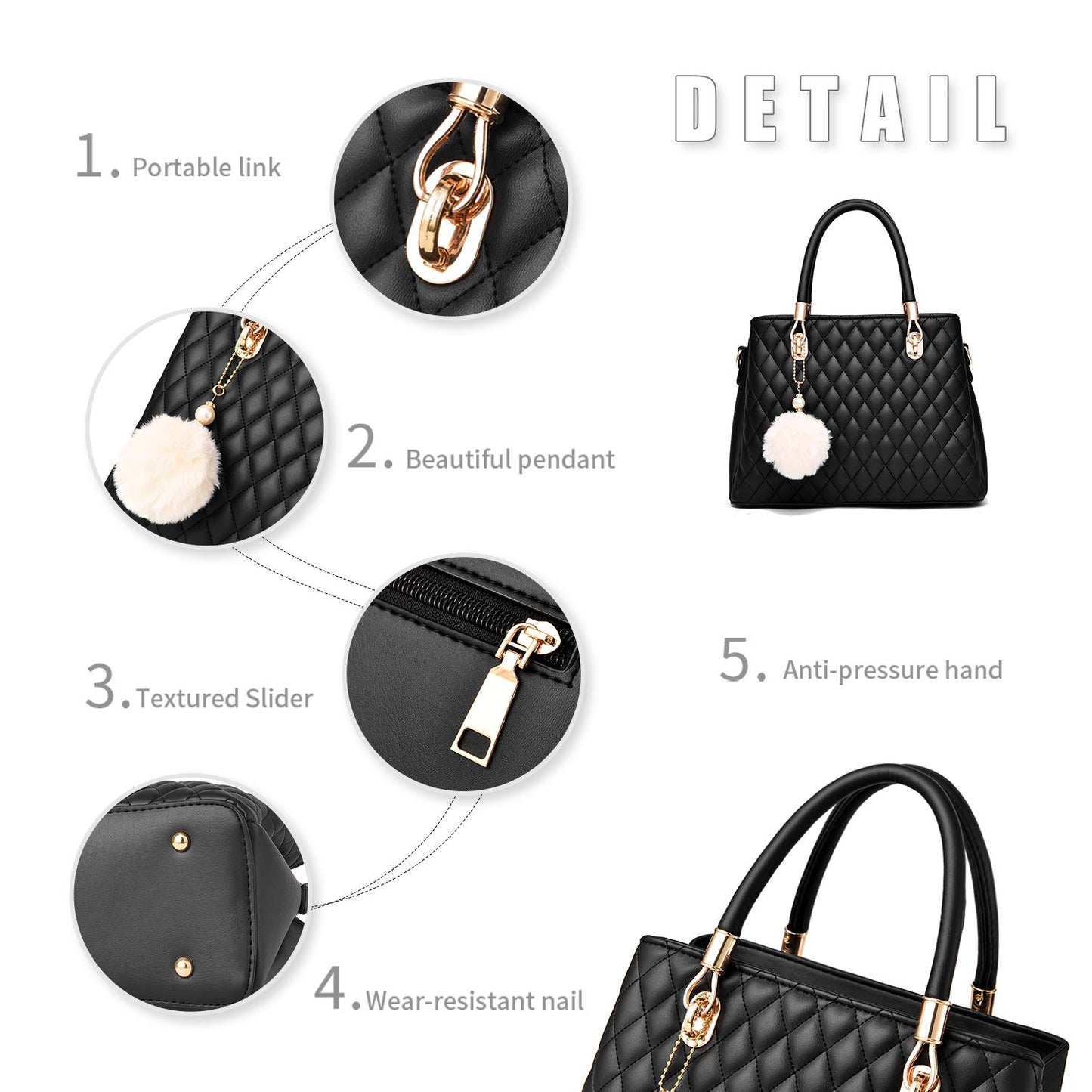 Geantă de damă Dollcini clasică și elegantă - piele PU premium, design matlasat, accesorii aurii și curea detașabilă, culori multiple
