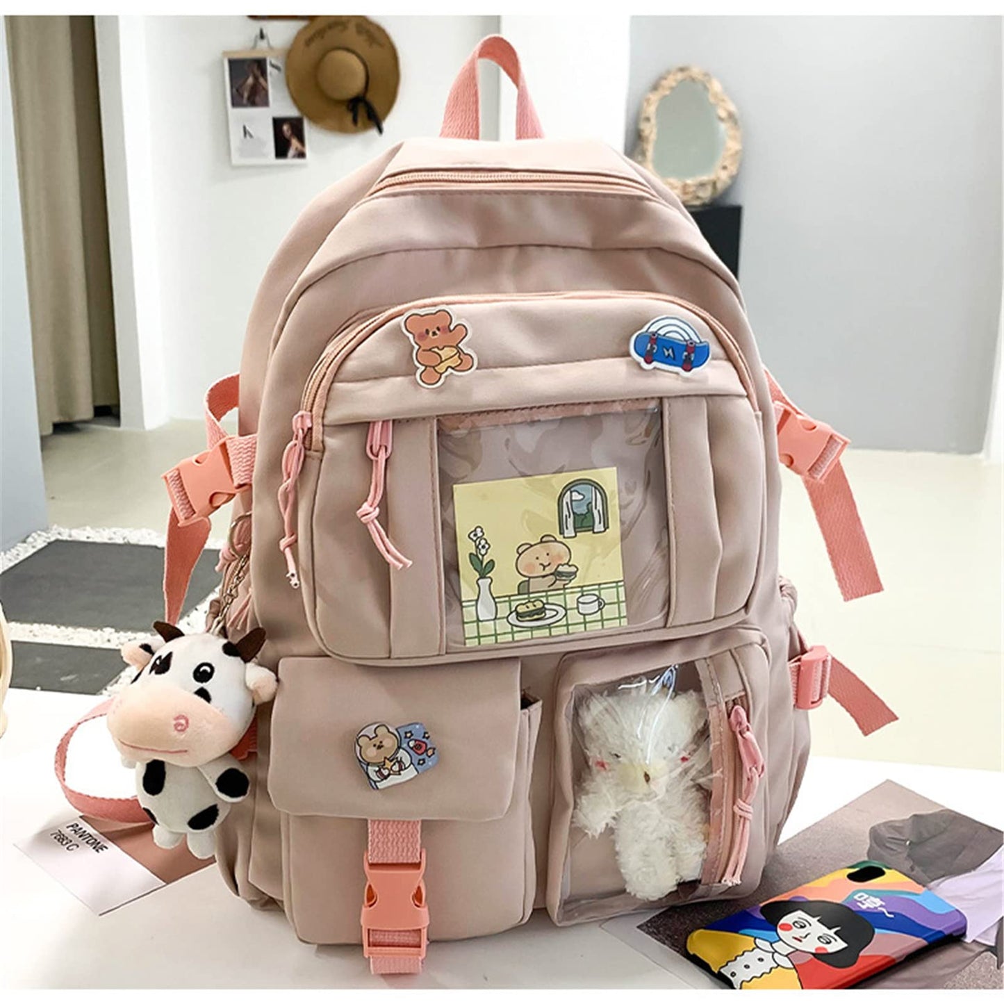 Dollcini, ghiozdan elegant pentru școală, rucsac pentru laptop, geantă elegantă de zi cu zi, compartimente interne multifuncționale pentru organizare convenabilă și practică 