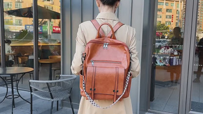 Dollcini Women's European–American Retro Backpack and Shoulder Bag – Multi-Compartment, Faux Leather, For Everyday Use