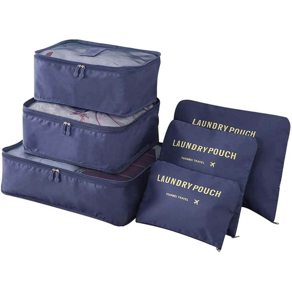 Dollcini, Set de genți de voiaj cu 6 piese – Set organizator din nailon impermeabil pentru haine (negru / roz / albastru)