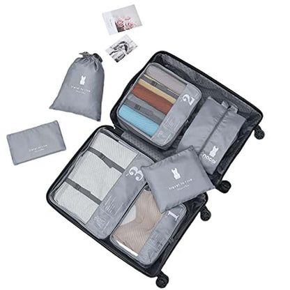 Dollcini, Set de genți de voiaj cu 6 piese – Set organizator din nailon impermeabil pentru haine (negru / roz / albastru)