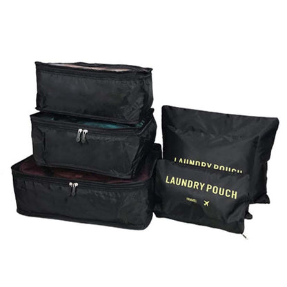 Dollcini, Set de genți de voiaj cu 6 piese – Set organizator din nailon impermeabil pentru haine (negru / roz / albastru)