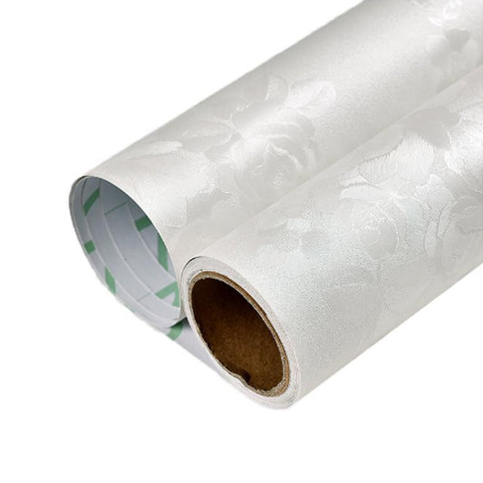 Dollcini tapet autocolant alb, tapet cu textură florală, hârtie de contact autocolantă embosată albă, alb floral potrivit pentru căptușirea rafturilor,438233, Perla albă