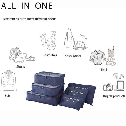 Dollcini, Set de genți de voiaj cu 6 piese – Set organizator din nailon impermeabil pentru haine (negru / roz / albastru)