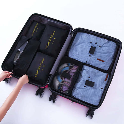 Dollcini, Set de genți de voiaj cu 6 piese – Set organizator din nailon impermeabil pentru haine (negru / roz / albastru)