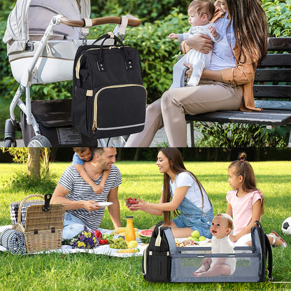 Rucsac multifuncțional Dollcini pentru bebeluși – cu pătuț pliabil și design impermeabil 