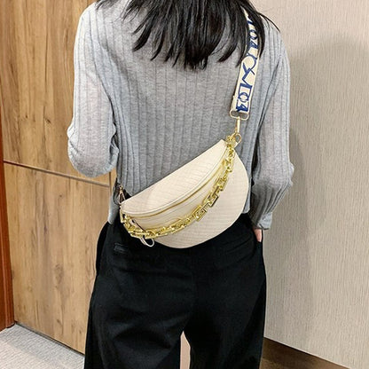 Geantă de umăr elegantă Dollcini din piele PU neagră – Geantă mini crossbody cu curea aurie pentru femei, Culori multiple