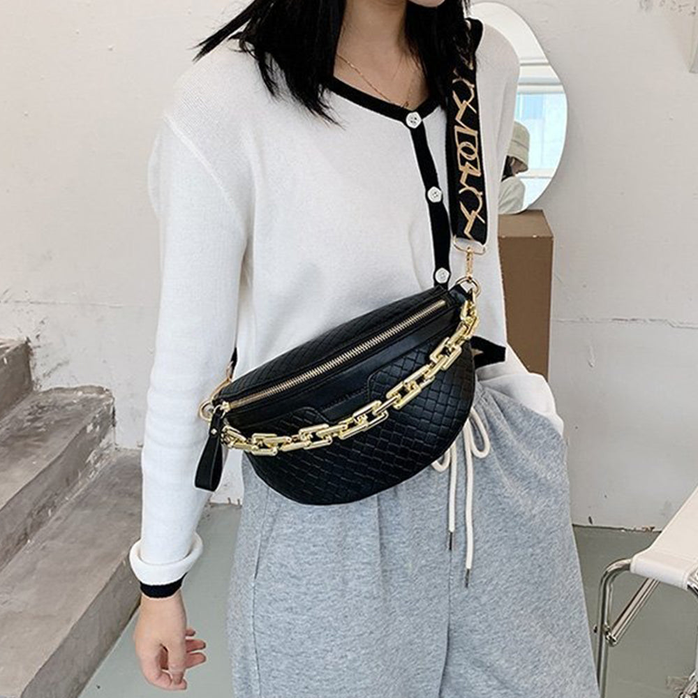 Geantă de umăr elegantă Dollcini din piele PU neagră – Geantă mini crossbody cu curea aurie pentru femei, Culori multiple